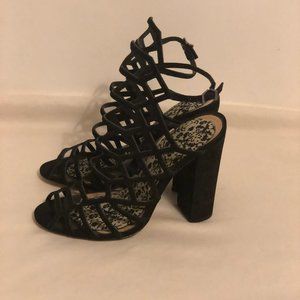 Black Faux Suede Strappy Platforms
